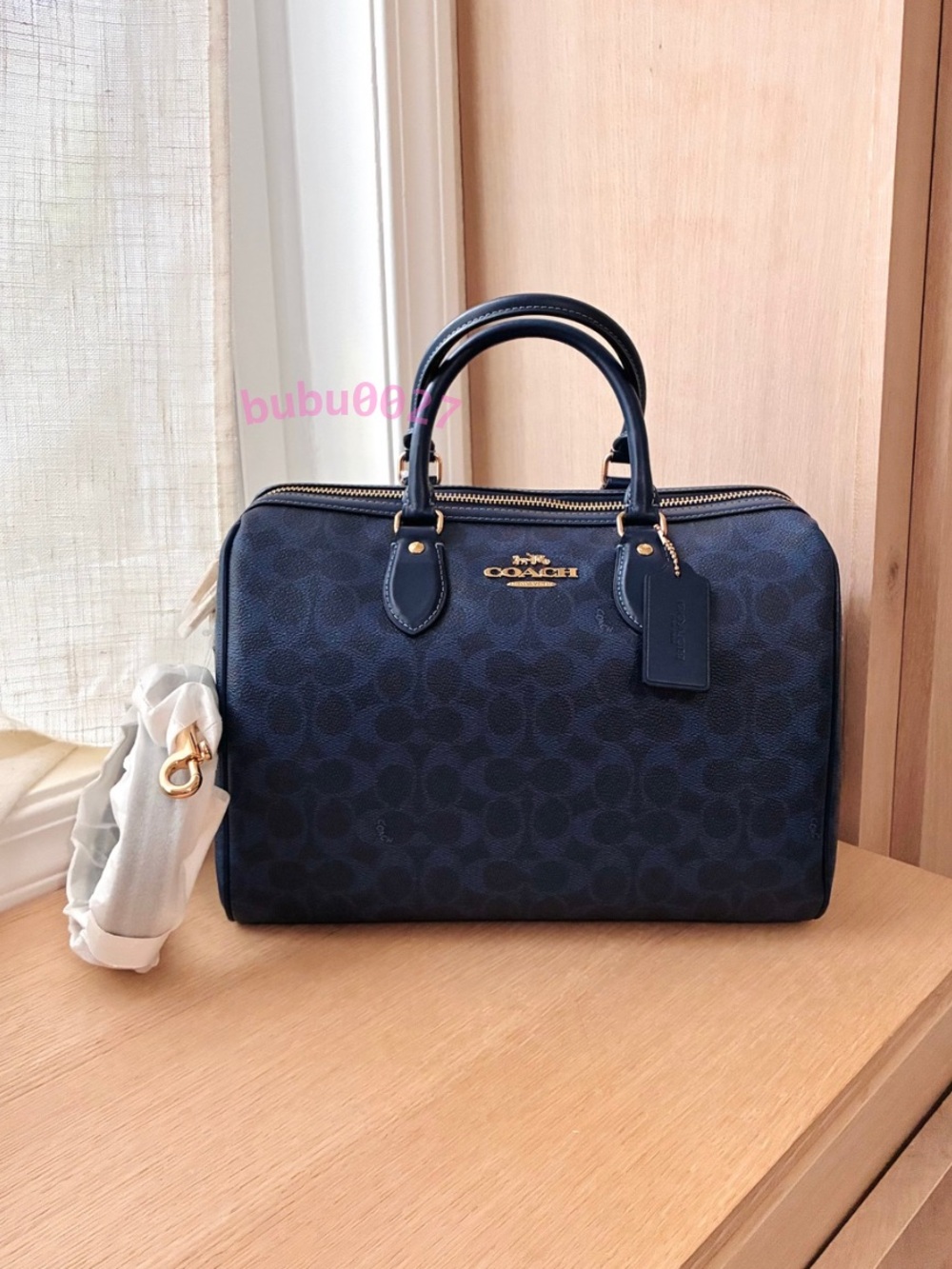 NWT✨Coach Rowan Large Satchel Bag Signature Canvas Navy Blue CEY74 Work Classic